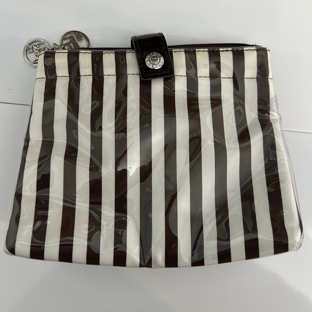 Henri Bendel Folding Makeup Case Travel Cosmetic Bag Zip Snap Double Side